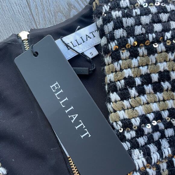 elliatt margie black & white tweed chevron deep v slit midi dress size small NEW - Picture 8 of 16